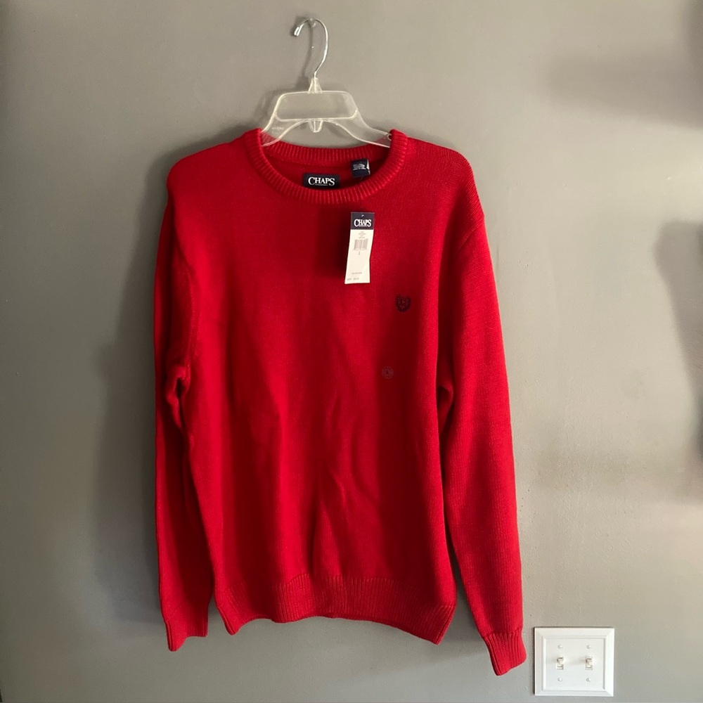 NWT Chaps Men's Vibrant Red Cotton Crewneck Sweater Holiday Gift Ready